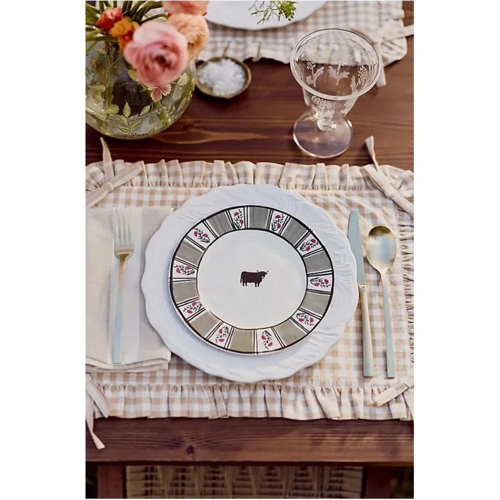 Anthropologie Millie Plate Set Salad Dessert Lunch Farmhouse Rabbit Bull Chicken